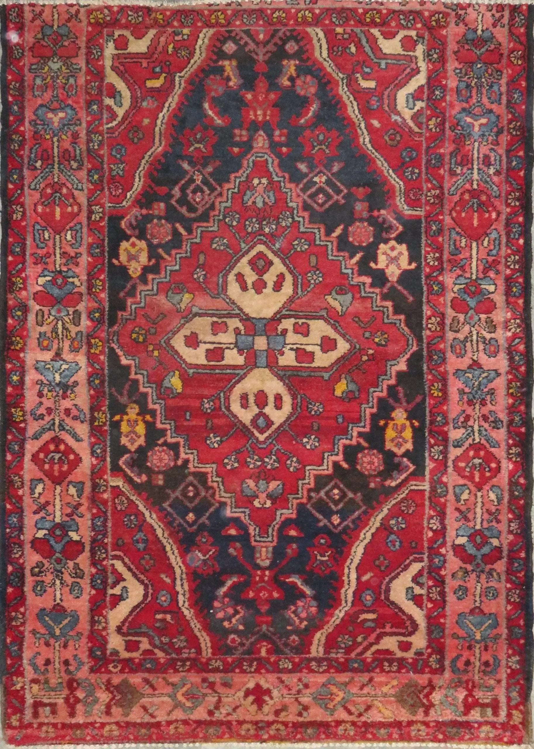One Of The Kind Hand-Knotted Persian Wool Rug _ Luxurious Vintage Design, 5'10" x 3'9", Artisan Crafted